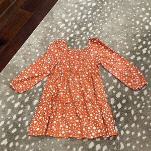 Girls' Orange Floral Tiered Casual Dress